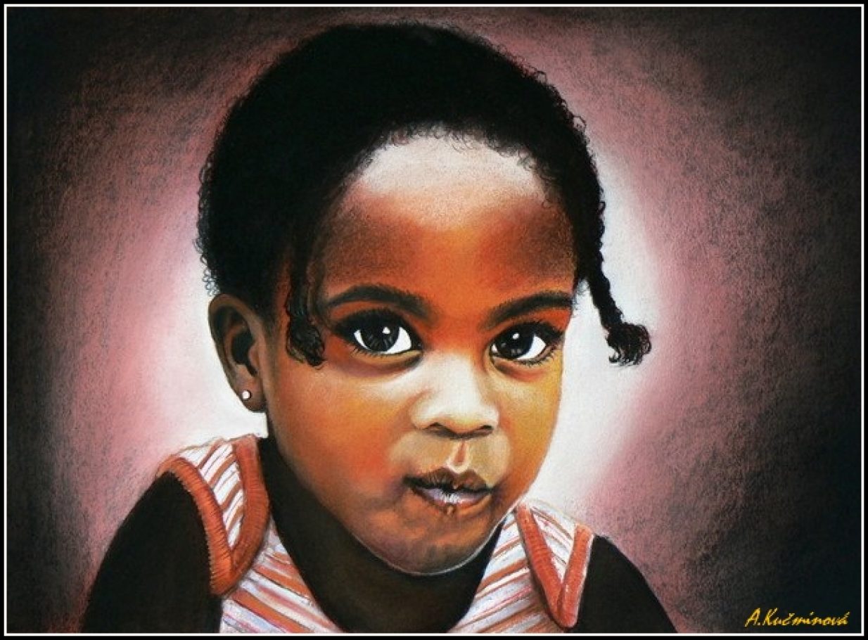 Afické dievčatko A3, suché pastely