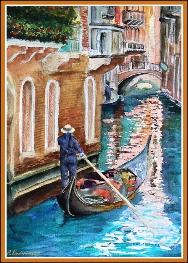 Gondola v Benátkach A3, aquarel (20,-€)