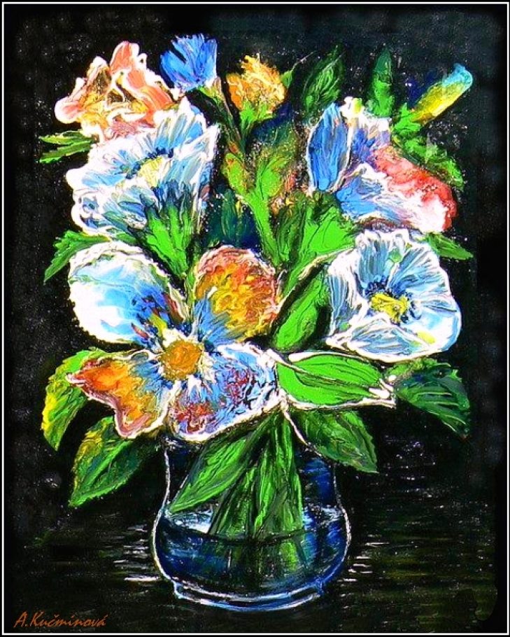 kvetinové fantázie A4, akryl (cena 18,-€)